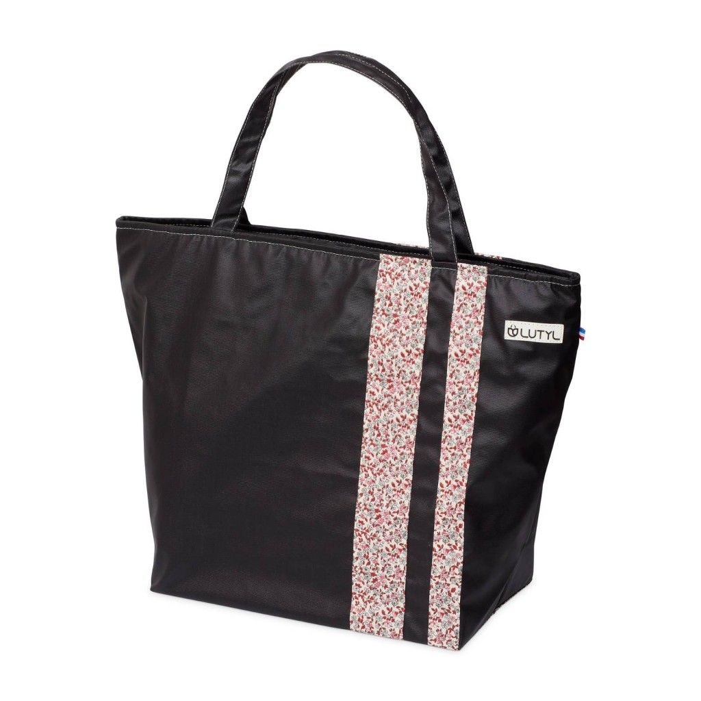 Lutyl - Sac week-end coton enduit fleuri noir et fleurs