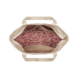 Lutyl - Sac zippé lin enduit fleuri beige et fleurs rouge