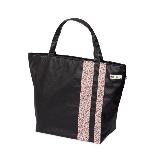 Lutyl - Sac zippé coton enduit fleuri noir et fleurs