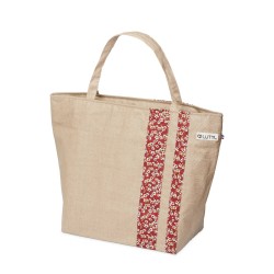 Lutyl - Sac zippé lin enduit fleuri beige et fleurs rouge