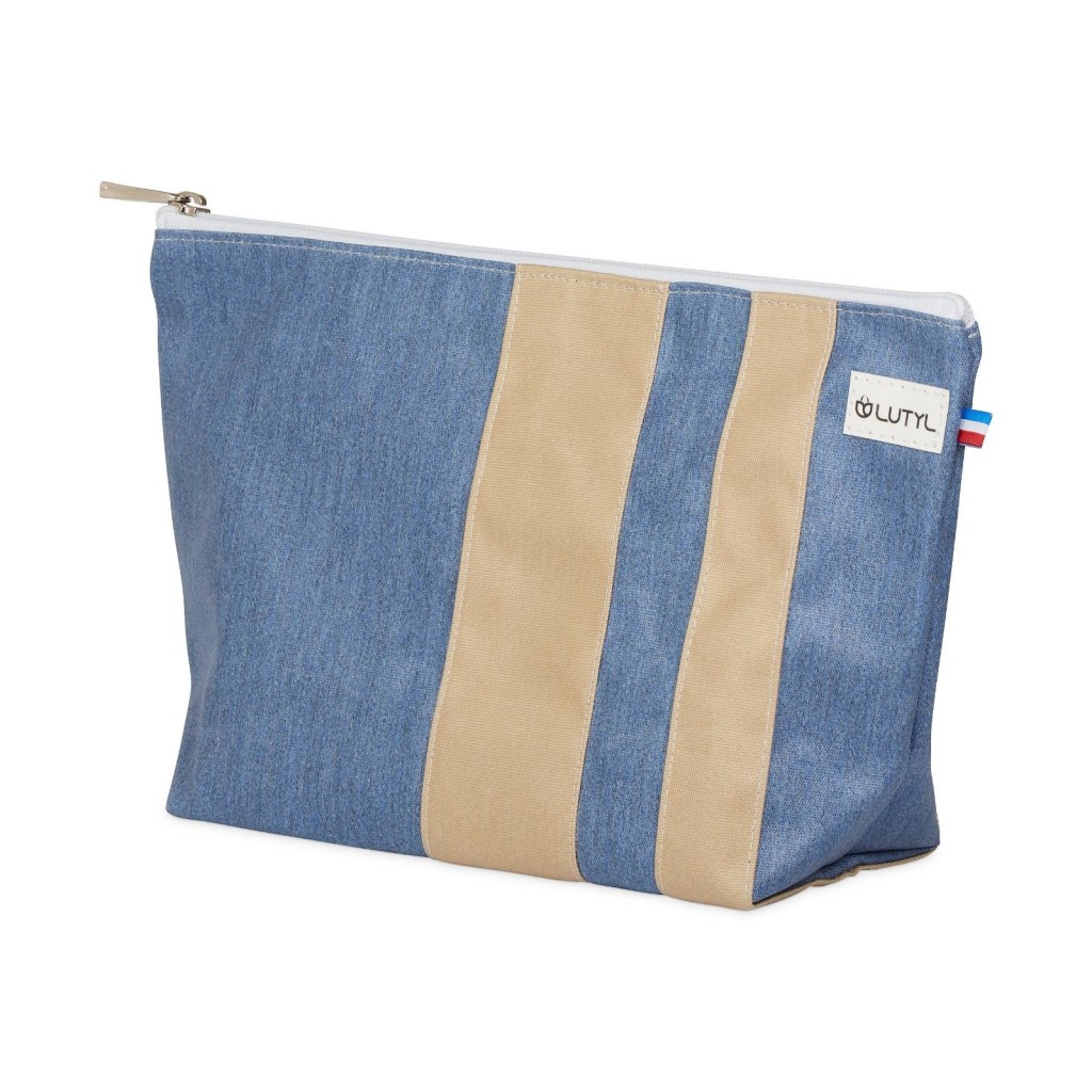 Lutyl - Trousse de toilette coton enduit unie bleu denim et beige