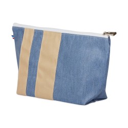 Lutyl - Trousse de toilette coton enduit unie bleu denim et beige