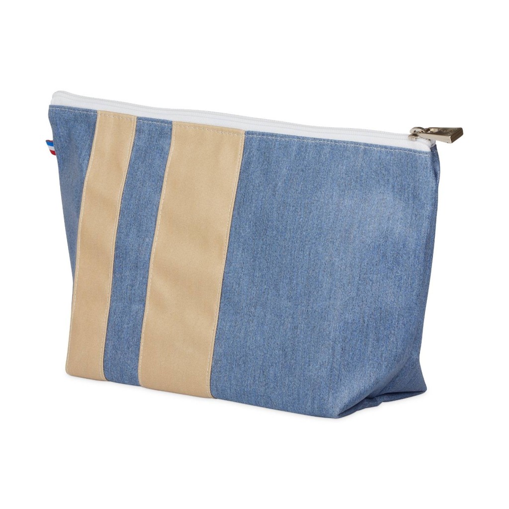 Lutyl - Trousse de toilette coton enduit unie bleu denim et beige