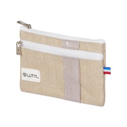 Lutyl - Porte monnaie - Porte carte lin enduit uni beige et rose