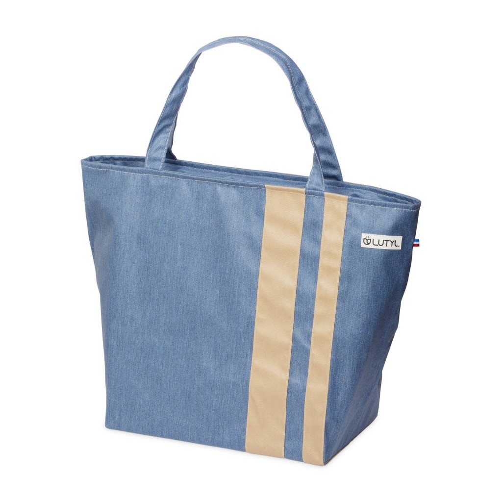 Lutyl - Sac week-end coton enduit uni bleu denim et beige